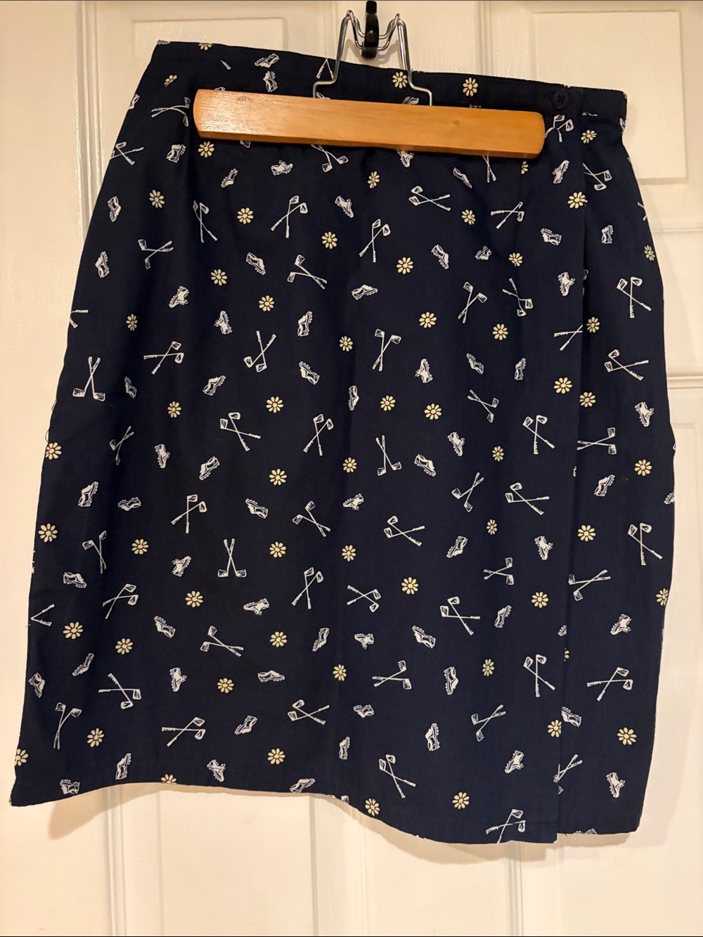 Charter Club Navy Midi Skirt with White Golf & Daisy Print
